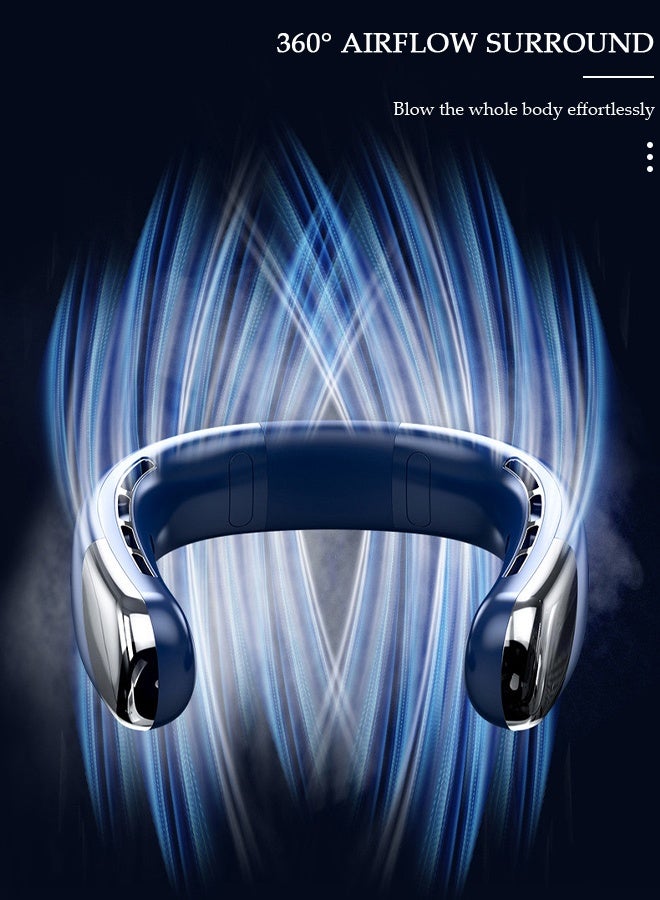 DUNISO مروحة رقبة محمولة مع شاشة عرض للبطارية، 5 سرعات قابلة لإعادة الشحن، مروحة رقبة بدون شفرات، مروحة شخصية قابلة للارتداء للنساء والرجال، مروحة تبريد رائعة للسفر والخارج والرياضة - Image 4
