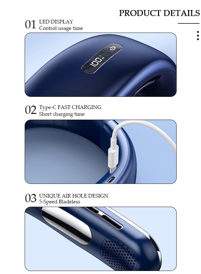 DUNISO مروحة رقبة محمولة مع شاشة عرض للبطارية، 5 سرعات قابلة لإعادة الشحن، مروحة رقبة بدون شفرات، مروحة شخصية قابلة للارتداء للنساء والرجال، مروحة تبريد رائعة للسفر والخارج والرياضة - Image 5