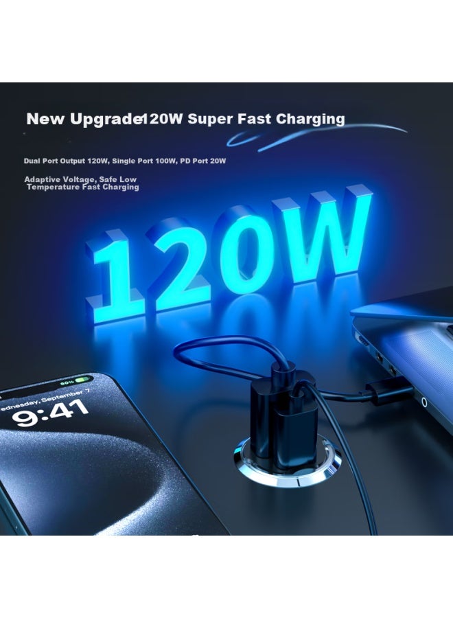 WITGOER Witgoer Invisible Car Charger 120W Cigarette Lighter Mini Fast Charge One Drag Two Car Charger Car Charger Head Converter - Image 4