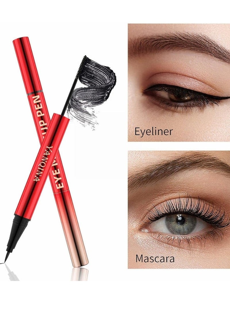 YANQINA 2 IN 1 Set 3D Mascara and Eyeliner Strong Black Long Lasting Smudge Proof Perfect Cat 4D Eye Makeup Pen Waterproof Double headed One Shot Molding Mascara Eyeliner Pencil - Image 4