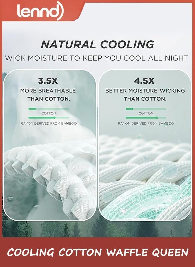 Lennd Cooling Cotton Waffle Queen Size Blanket - Lightweight Breathable Summer Soft Blanket of Rayon Derived from Bamboo for Hot Sleepers, Luxury Throws for Bed, Couch and Sofa, Ivory, 200x230 cm - Image 4