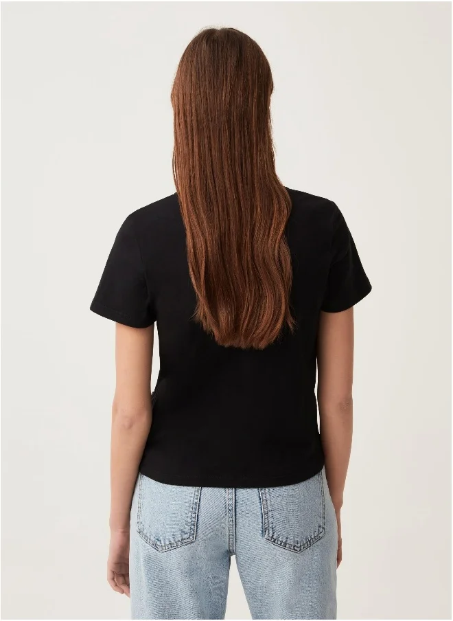 Ovs Ovs Cotton T-Shirt With Diamanté Motifs
