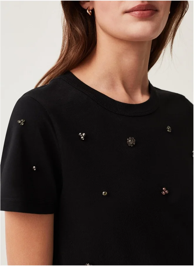 Ovs Ovs Cotton T-Shirt With Diamanté Motifs