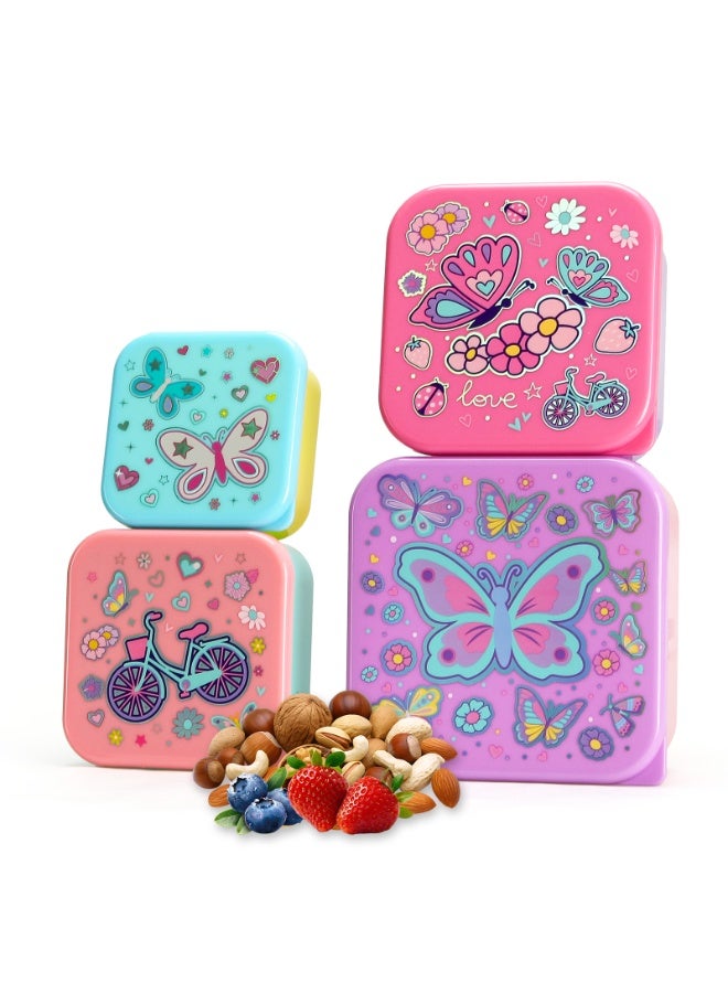 لاكي كيدز صندوق الطعام 4 قطع من نوع "Lucky Kids" مع أغطية مقاومة للتسرب، قابلة للتركيب، صناديق "بنتو" صغيرة سهلة الفتح لتخزين طعام الأطفال، الأطفال الصغار وطعام الرضع. - Image 1