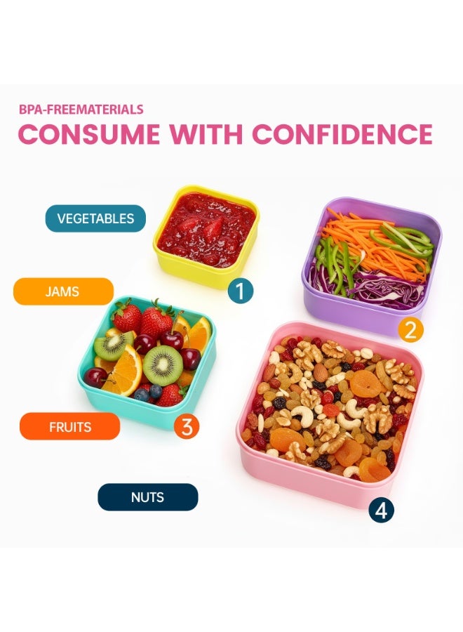 لاكي كيدز صندوق الطعام 4 قطع من نوع "Lucky Kids" مع أغطية مقاومة للتسرب، قابلة للتركيب، صناديق "بنتو" صغيرة سهلة الفتح لتخزين طعام الأطفال، الأطفال الصغار وطعام الرضع. - Image 3