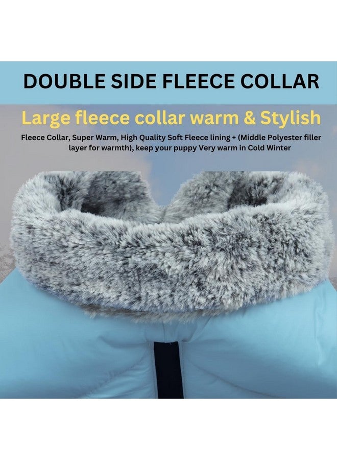 سايج سكوير معطف شتوي للكلاب مع طوق من الفرو، خفيف الوزن، مقاوم للرياح والدفء للغاية، جاكيت للكلاب مقاوم للماء للطقس البارد، جاكيت صوف سميك للطقس البارد (أزرق فاتح) (مقاس كبير جدًا - 30 بوصة) - Image 4