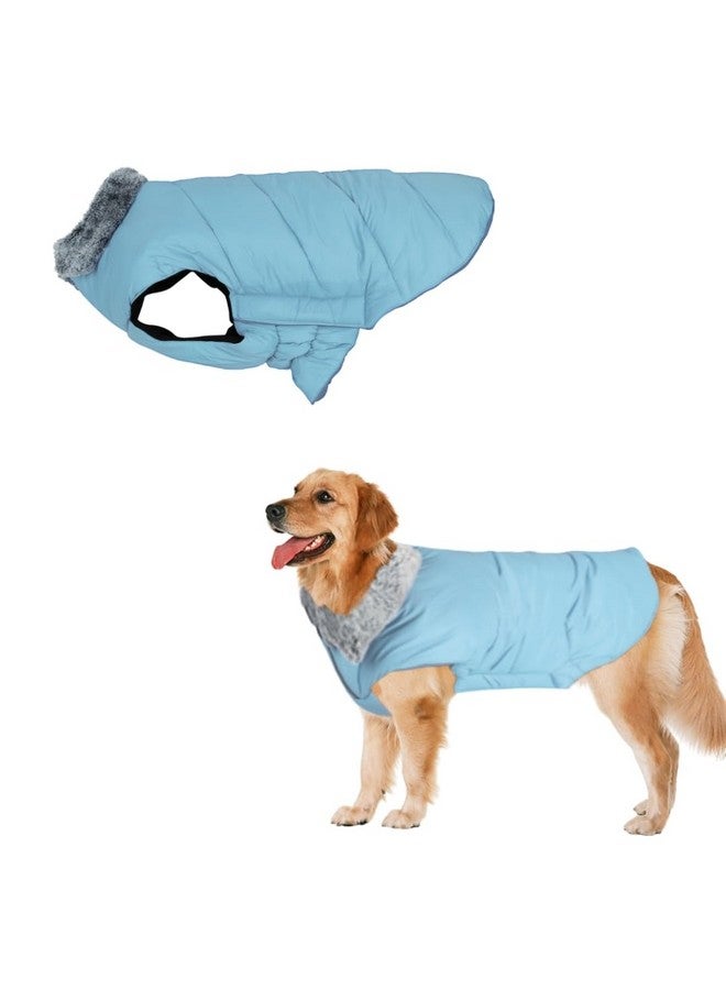 سايج سكوير معطف شتوي للكلاب مع طوق من الفرو، خفيف الوزن، مقاوم للرياح والدفء للغاية، جاكيت للكلاب مقاوم للماء للطقس البارد، جاكيت صوف سميك للطقس البارد (أزرق فاتح) (مقاس كبير جدًا - 30 بوصة) - Image 1