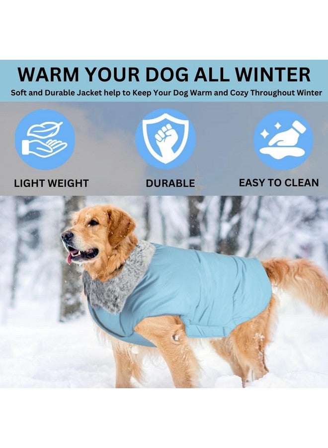 سايج سكوير معطف شتوي للكلاب مع طوق من الفرو، خفيف الوزن، مقاوم للرياح والدفء للغاية، جاكيت للكلاب مقاوم للماء للطقس البارد، جاكيت صوف سميك للطقس البارد (أزرق فاتح) (مقاس كبير جدًا - 30 بوصة) - Image 5