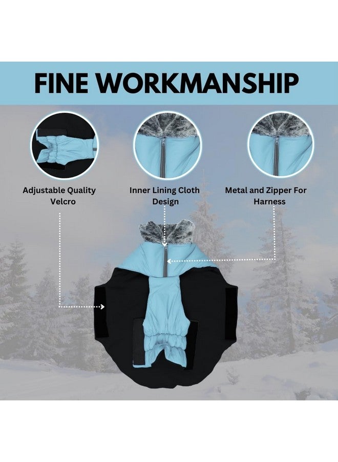 سايج سكوير معطف شتوي للكلاب مع طوق من الفرو، خفيف الوزن، مقاوم للرياح والدفء للغاية، جاكيت للكلاب مقاوم للماء للطقس البارد، جاكيت صوف سميك للطقس البارد (أزرق فاتح) (مقاس كبير جدًا - 30 بوصة) - Image 2