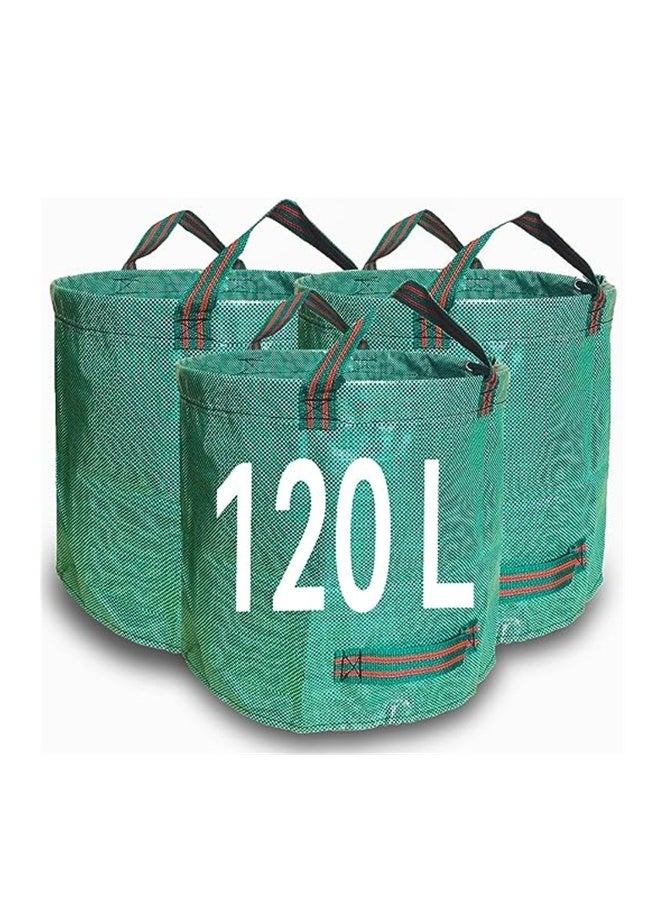 Generic Garden Waste Bags, Heavy Duty 120 Litre Lawn Cleaning Bag, Builders Bags Reusable, Industrial Fabric and Handles, Green Garden Waste Sacks, Garden Bags Heavy Duty with Handles, 3 Pcs  - Image 1