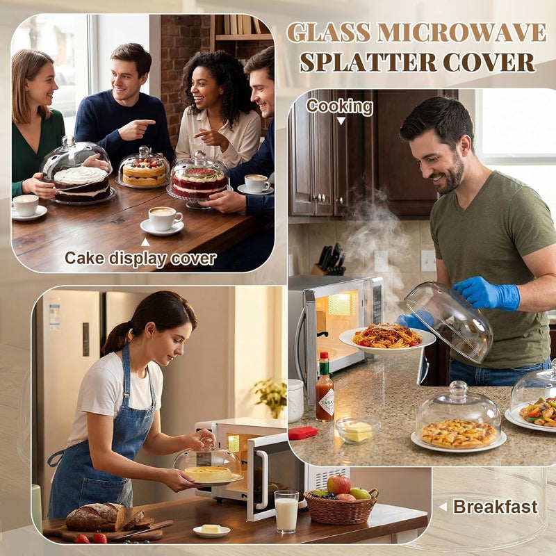 LemonRoad 3 Sizes Glass Microwave Splatter Cover, 6/8/10 Inch Splatter Guard with Basting Brush Oven Mitts, Sturdy Borosilicate Glass Guard Non Toxic Non Plastic with Vent for Food Dishwasher Safe - Image 5