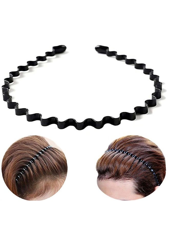 bodbop XINGZHE - Hair Bands, Metal Hairband for Men Women, Fashion Headbands for Washing Face Makeup Sports, Non Slip Wavy Men's Hairband (Black, 1 Count Pack of 1) - Image 1