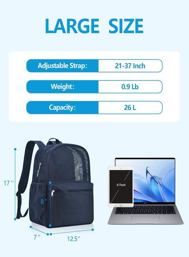 Paxiland Mesh Backpack Lightweight See Through Backpack for Commuting Swimming Travel Beach Outdoor Sports Blue, Large - Image 3