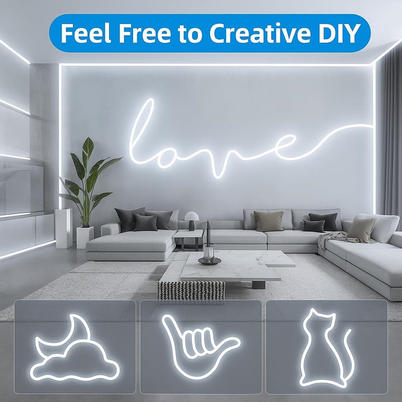 Gesto 16.4 Feet Neon LED Strip Light with 12V Adapter | Cuttable & Flexible Waterproof Rope Light for Wall Decor, Indoor & Outdoor Decoration, Custom Names,Signage & Diwali Decorative Lighting- White - Image 2