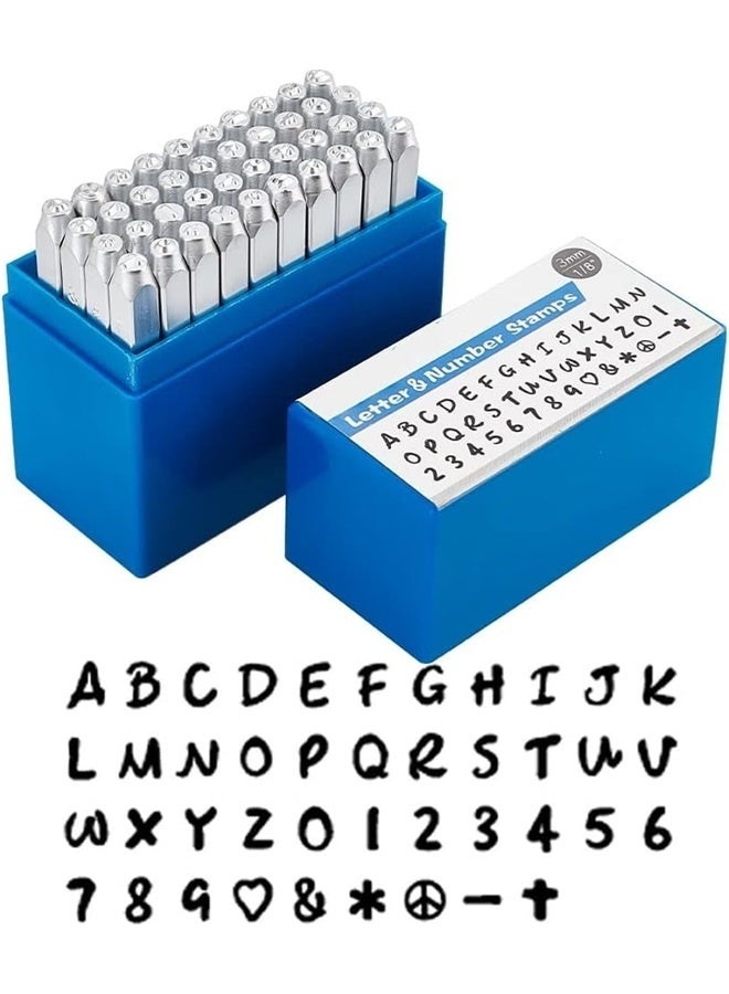 42 Pack (3mm 1/8) Letter Number and Symbol Metal Stamp Set, Electroplated Matte Carbon Steel Uppercase Stamps Punch Press Tool  - Image 1