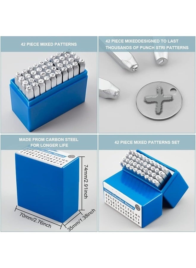 42 Pack (3mm 1/8) Letter Number and Symbol Metal Stamp Set, Electroplated Matte Carbon Steel Uppercase Stamps Punch Press Tool  - Image 2