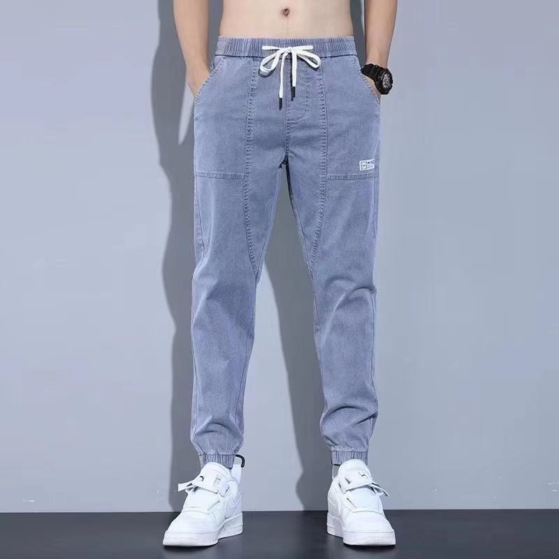Spring Jeans Mens 2023 New Arrival Spring and Autumn Trendy Brand Tooling Loose Bundle Foot Harlan Stitching Casual Long Pants Z003 black - Image 4