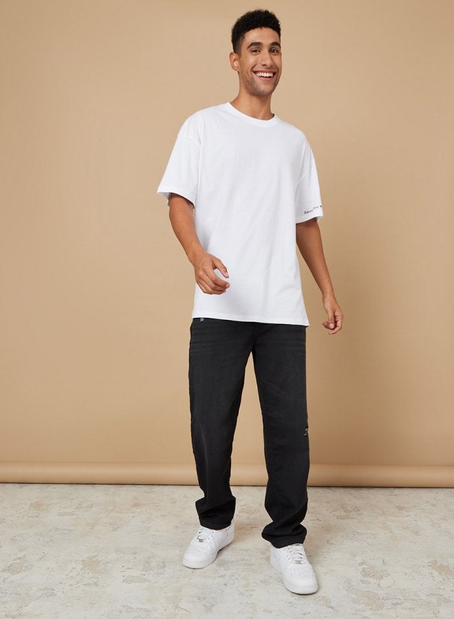 Styli Back Slogan Oversized T-Shirt with Sleeve Print  - Image 2