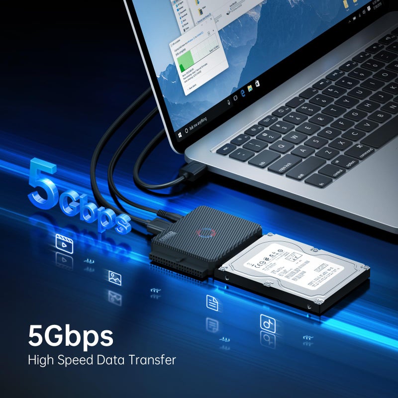 FIDECO SATA/IDE to USB 3.0 Adapter, Hard Drive Adapter Cable Converter for Universal 2.5/3.5 Inch IDE HDD, 2.5 Inch SSD, 5.25-Inch DVD/CD Drive - Image 3