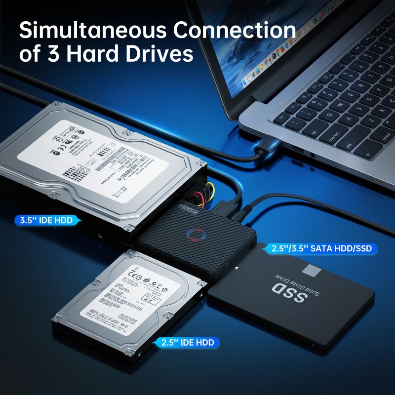 FIDECO SATA/IDE to USB 3.0 Adapter, Hard Drive Adapter Cable Converter for Universal 2.5/3.5 Inch IDE HDD, 2.5 Inch SSD, 5.25-Inch DVD/CD Drive - Image 2