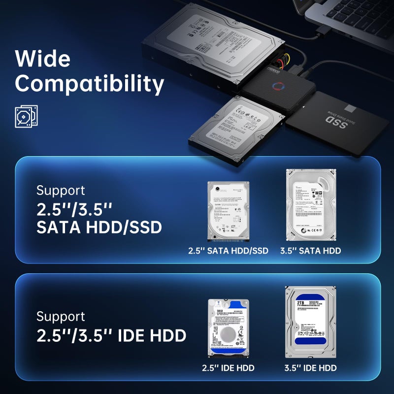 FIDECO SATA/IDE to USB 3.0 Adapter, Hard Drive Adapter Cable Converter for Universal 2.5/3.5 Inch IDE HDD, 2.5 Inch SSD, 5.25-Inch DVD/CD Drive - Image 5