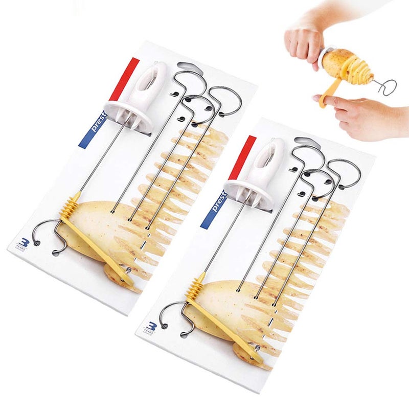 AYCCNH 2 Set Tornado Spiral Potato Cutter Manual Slicer Fry Vegetable Spiralizer Chips Maker with 4 stainless steel Sticks