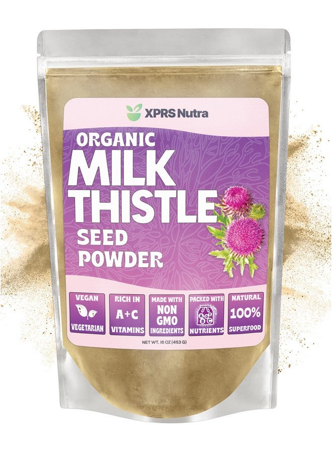 إكسبرس نوترا مسحوق بذور شوك الحليب العضوي XPRS Nutra - مسحوق شوك الحليب الفاخر الغني بالسليمارين ومضادات الأكسدة - بذور شوك الحليب تدعم صحة الكبد - شوك الحليب العضوي الصديق للنباتيين (16 أونصة) - Image 1