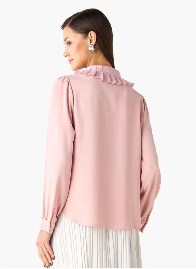 2Xtremz 2Xtremz Pintuck Embellished Ruffle Collar Shirt with Long Sleeves