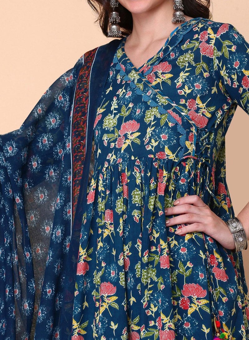 ISHIN Women's Multicoloured 100% Cotton Embellished Tunic Full Length Casual Straight Fit Kurta Set  - Image 2