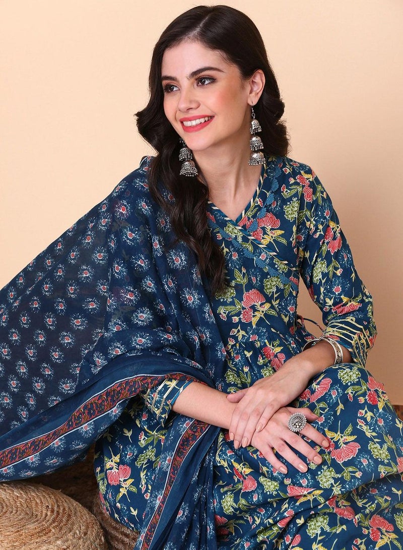 ISHIN Women's Multicoloured 100% Cotton Embellished Tunic Full Length Casual Straight Fit Kurta Set  - Image 5