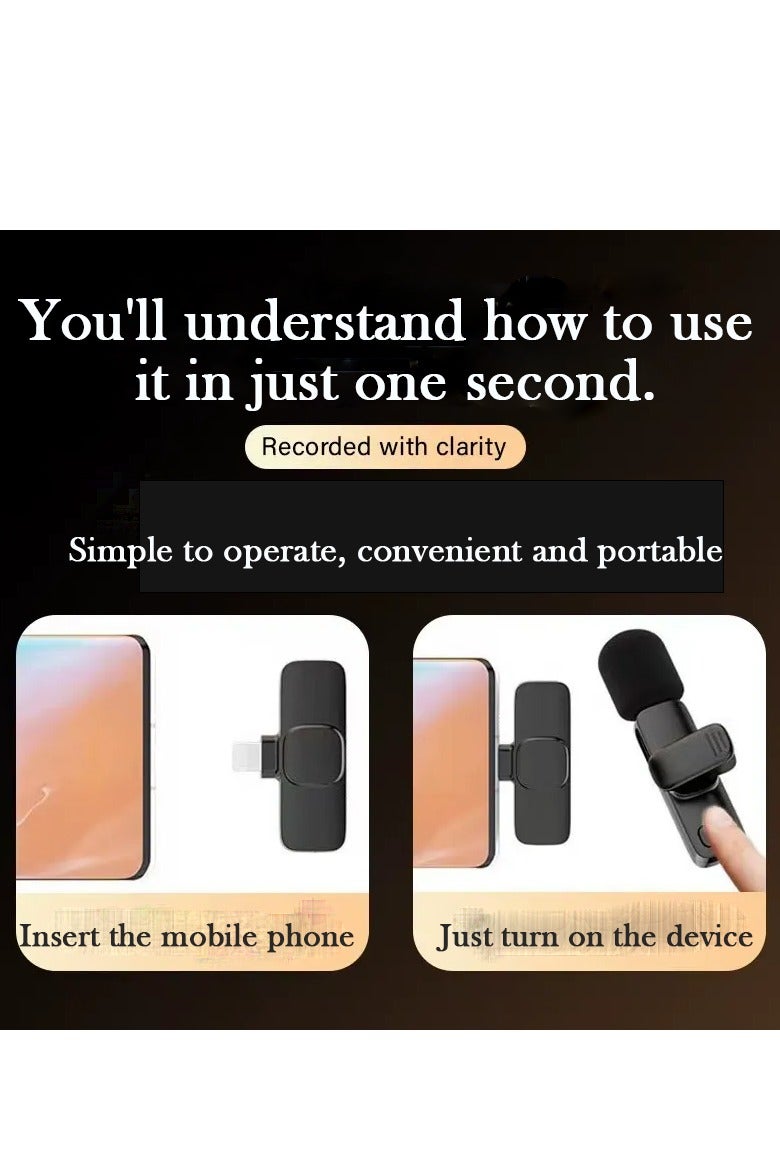 Wireless Lavalier Microphone  with iPhone/iPad/Android Phone/Laptop, Plug-Play Wireless Mic with 2 Microphone, Noise Cancellation Lavalier Microphone Mini Mic for USB-C Android Phone and iPhone Video Recording- Interview- Vlog- Auto Sync 2.4 Ghz Black - Image 5