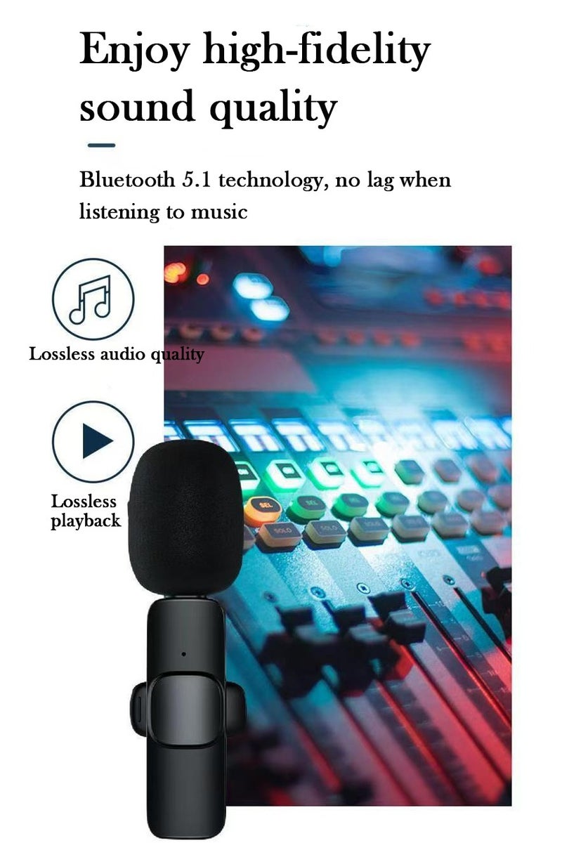 Wireless Lavalier Microphone  with iPhone/iPad/Android Phone/Laptop, Plug-Play Wireless Mic with 2 Microphone, Noise Cancellation Lavalier Microphone Mini Mic for USB-C Android Phone and iPhone Video Recording- Interview- Vlog- Auto Sync 2.4 Ghz Black - Image 2