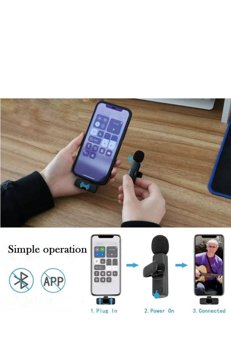 Wireless Lavalier Microphone  with iPhone/iPad/Android Phone/Laptop, Plug-Play Wireless Mic with 2 Microphone, Noise Cancellation Lavalier Microphone Mini Mic for USB-C Android Phone and iPhone Video Recording- Interview- Vlog- Auto Sync 2.4 Ghz Black - Image 4