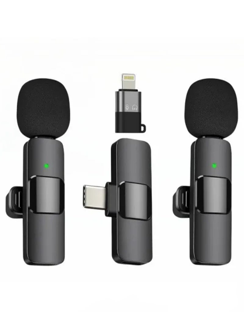 Wireless Lavalier Microphone  with iPhone/iPad/Android Phone/Laptop, Plug-Play Wireless Mic with 2 Microphone, Noise Cancellation Lavalier Microphone Mini Mic for USB-C Android Phone and iPhone Video Recording- Interview- Vlog- Auto Sync 2.4 Ghz Black - Image 1