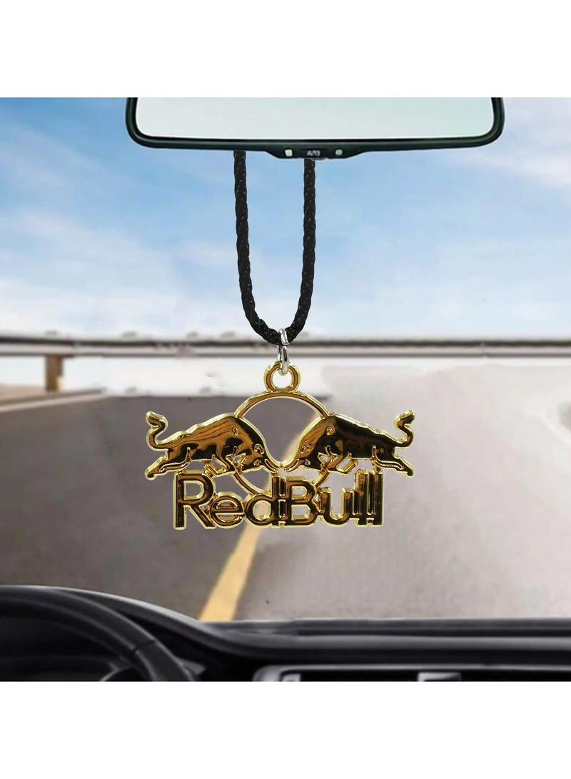 NMC Car Mirror Hanging Pendant Fancy RedBull Logo Fancy Pendant Metal Mini Car Decoration Chain  1 Pcs Gold - Image 2