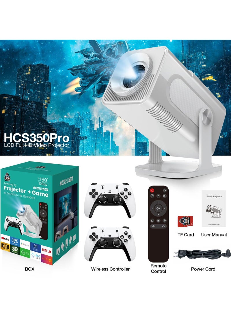 توبليو - جهاز عرض وألعاب HCS350 Pro Pro، جهاز عرض ألعاب ذكي بدقة 4K 4K 1280*1080P مدمج به 30000 لعبة، جهاز ألعاب فيديو محمول مع جهازي تحكم لاسلكيين، 5G WiFi بلوتوث، HDMI، Android 12، مسرح منزلي، مكتب - Image 1
