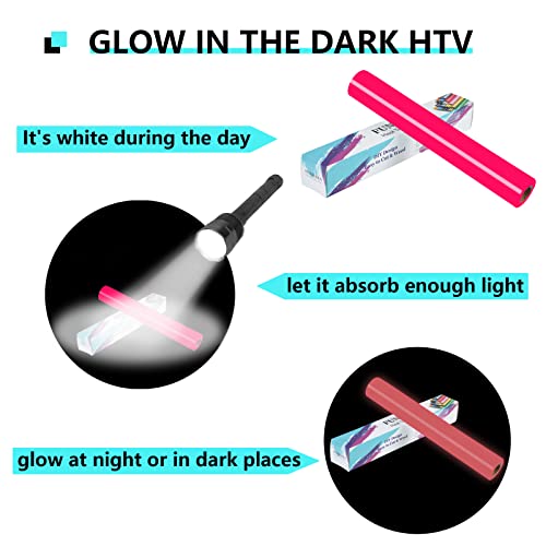FUNKAKA Glow in The Dark Heat Transfer Vinyl Roll, 12" x 10ft Luminous Neon Pink Iron on Vinyl for All Cutter Machine, Glow in The Dark HTV Vinyl for T-Shirts Easy to Cut & Weed for Heat Vinyl DIY - Image 2