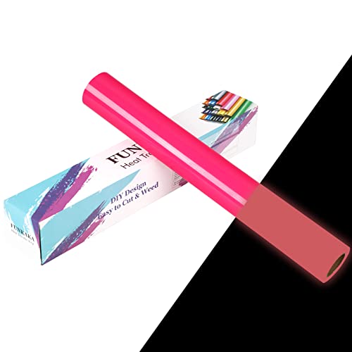 FUNKAKA Glow in The Dark Heat Transfer Vinyl Roll, 12" x 10ft Luminous Neon Pink Iron on Vinyl for All Cutter Machine, Glow in The Dark HTV Vinyl for T-Shirts Easy to Cut & Weed for Heat Vinyl DIY - Image 1