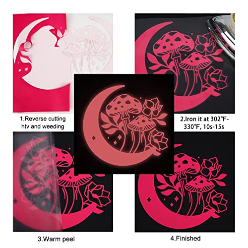 FUNKAKA Glow in The Dark Heat Transfer Vinyl Roll, 12" x 10ft Luminous Neon Pink Iron on Vinyl for All Cutter Machine, Glow in The Dark HTV Vinyl for T-Shirts Easy to Cut & Weed for Heat Vinyl DIY - Image 5