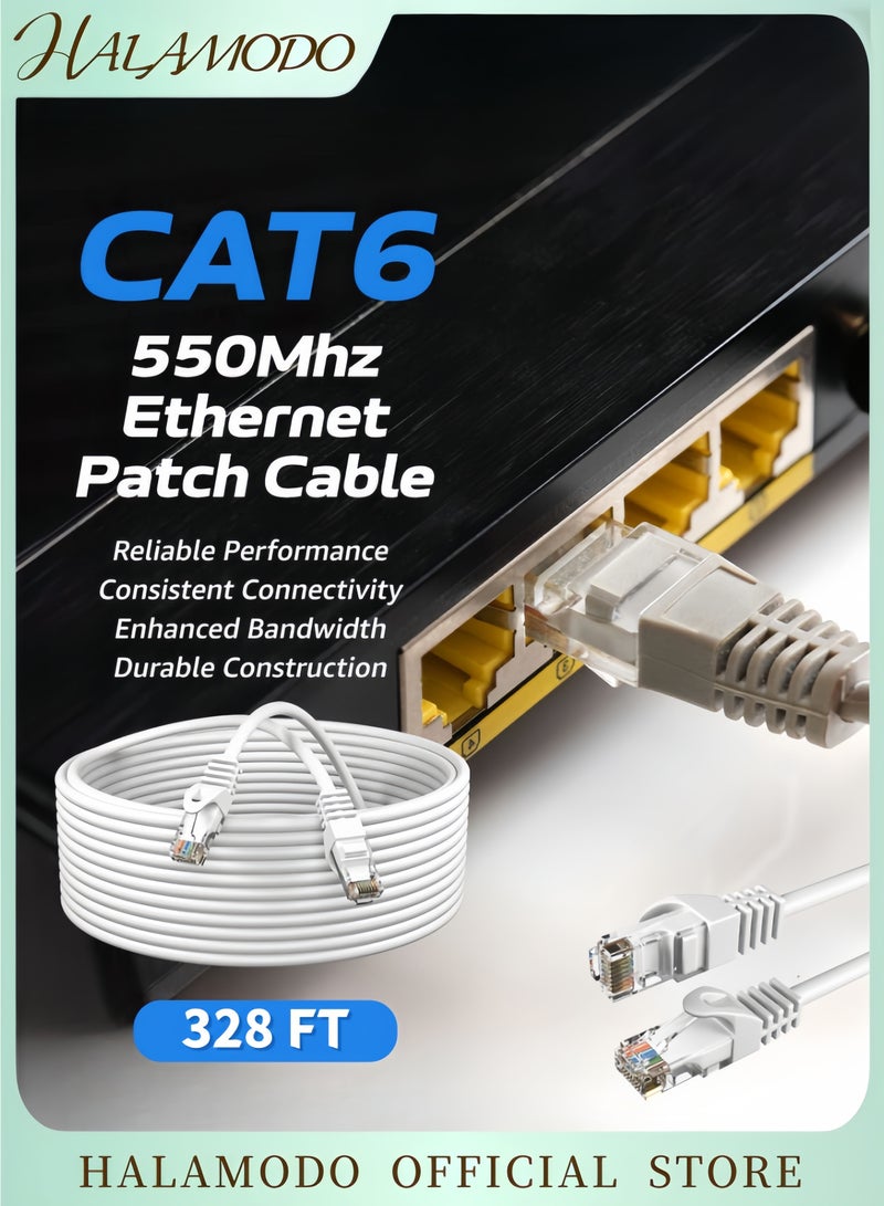 HALAMODO 328ft Cat 6 Outdoor Ethernet Cable Heavy Duty Waterproof UV Resistant Direct Burial LAN Cable for High-Speed Internet Shielded 23AWG Copper Ideal for Router Gaming and Office Use - Image 1