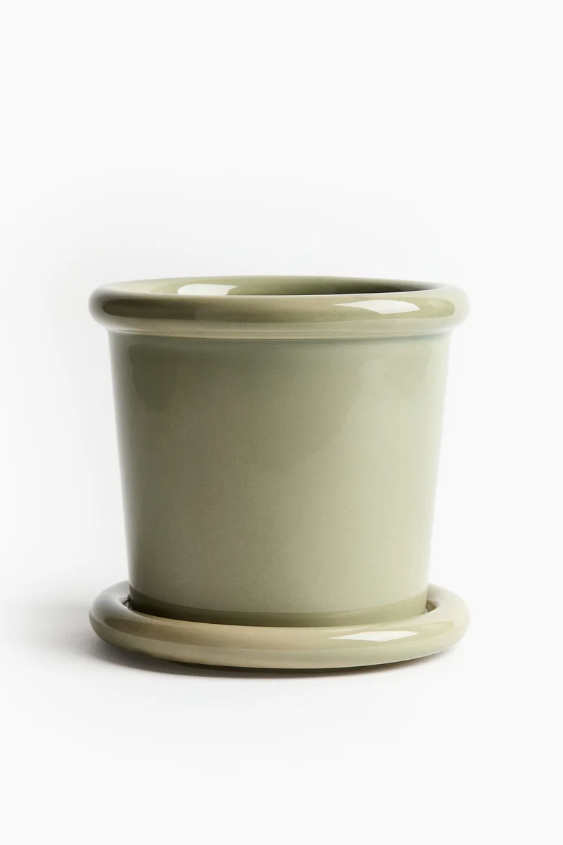 H&M Stoneware plant pot with saucer