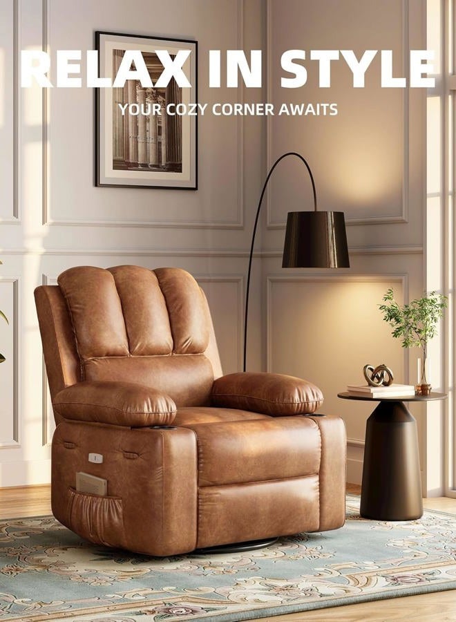 GAOMON Oversized Electric Power Recliner Chair with Heat & Massage - 360° Swivel Rocker Recliner for Living Room, PU Leather Recliner with 1.5X Sponge Filling, 22" Large Seat Lazyboy Style. - Image 2
