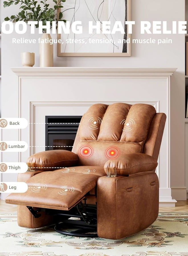 GAOMON Oversized Electric Power Recliner Chair with Heat & Massage - 360° Swivel Rocker Recliner for Living Room, PU Leather Recliner with 1.5X Sponge Filling, 22" Large Seat Lazyboy Style. - Image 3