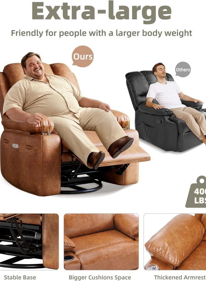 GAOMON Oversized Electric Power Recliner Chair with Heat & Massage - 360° Swivel Rocker Recliner for Living Room, PU Leather Recliner with 1.5X Sponge Filling, 22" Large Seat Lazyboy Style. - Image 4
