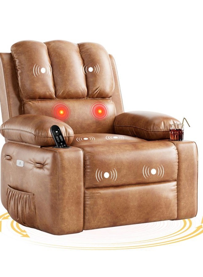 GAOMON Oversized Electric Power Recliner Chair with Heat & Massage - 360° Swivel Rocker Recliner for Living Room, PU Leather Recliner with 1.5X Sponge Filling, 22" Large Seat Lazyboy Style. - Image 1