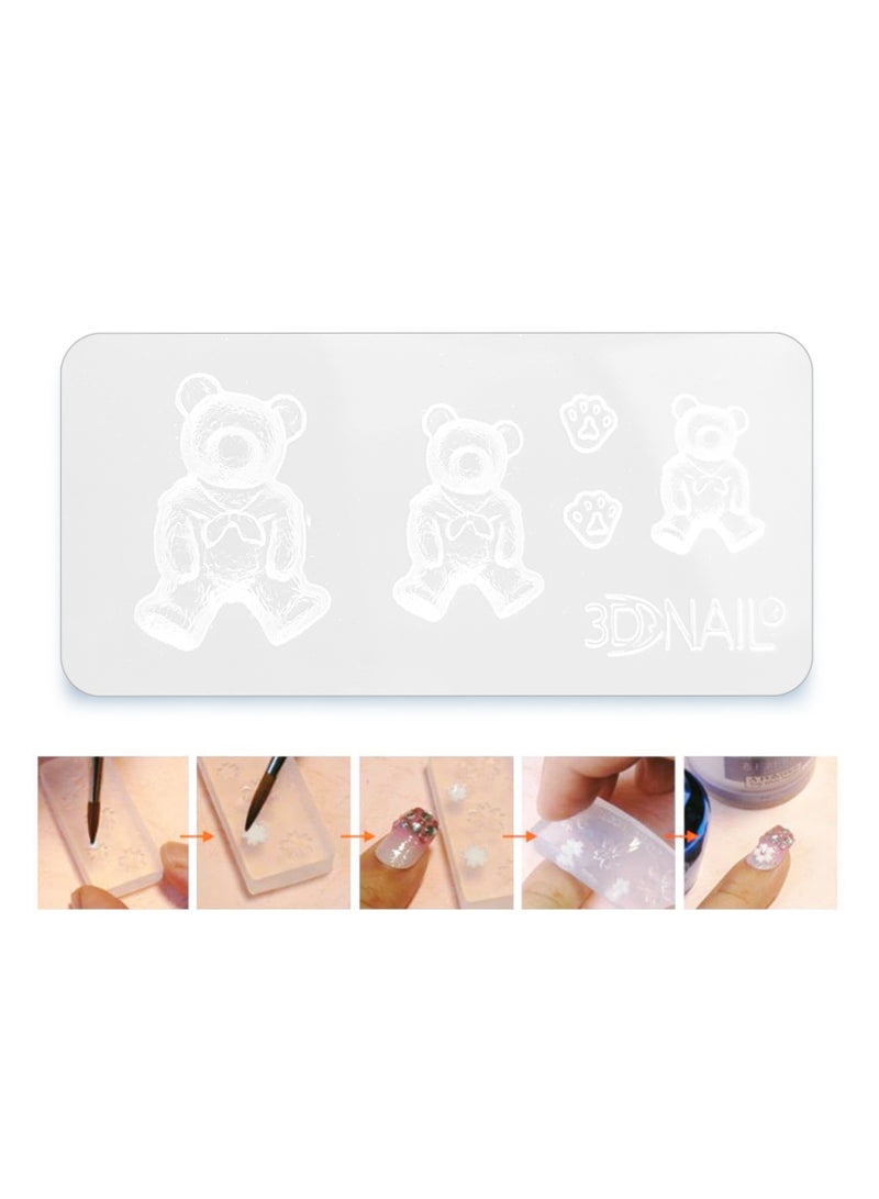 brunson Nail Carving Mold, Nail Art Templates 3D Silicone Nail Art Decoration Mold, Uv Nail Art Template Bear Pattern Decals Nail Diy Tools, Professional Natural And Artificial Nails Tools - Image 1