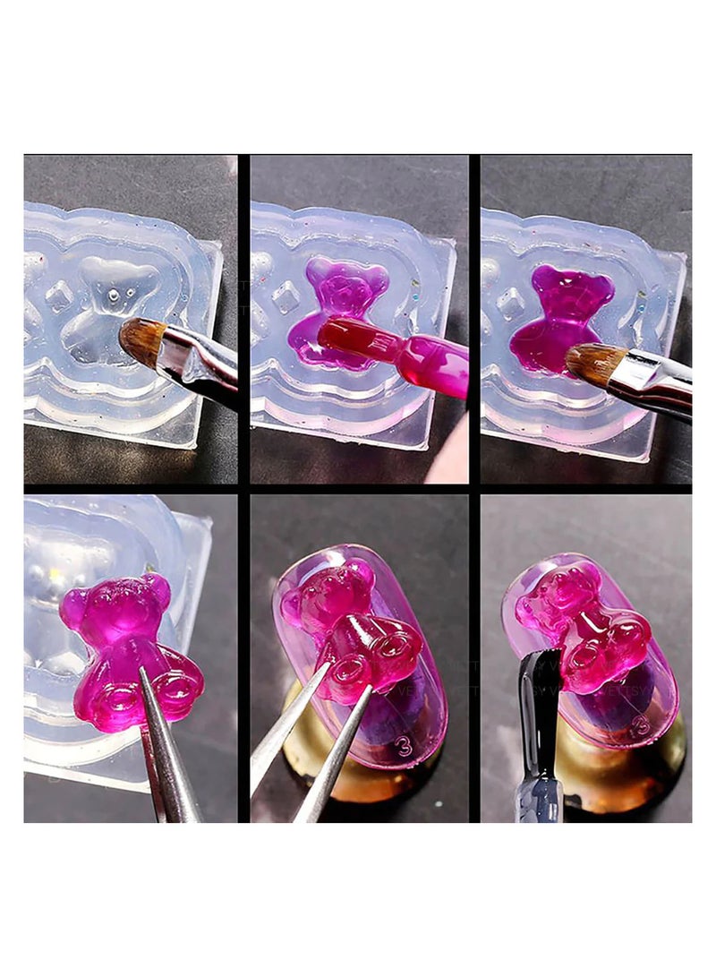 brunson Nail Carving Mold, Nail Art Templates 3D Silicone Nail Art Decoration Mold, Uv Nail Art Template Bear Pattern Decals Nail Diy Tools, Professional Natural And Artificial Nails Tools - Image 2