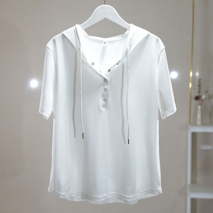 Plus Size Women'S Pure Cotton Hooded Short-Sleeved T-Shirt 2025 Fashion Loose Slimming Look T-Shirt Top Women'S T-Shirt - Image 1