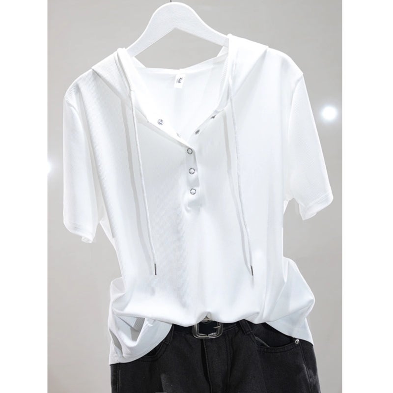 Plus Size Women'S Pure Cotton Hooded Short-Sleeved T-Shirt 2025 Fashion Loose Slimming Look T-Shirt Top Women'S T-Shirt - Image 3