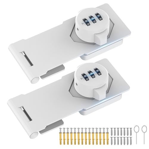 MeBantoo Household Cabinet Password Hasp Locks Cabinet Locks with Combination Door Security Slide Latch for Small Barn Doors Bathroom Outdoor Garden 2 Pack White - Image 1